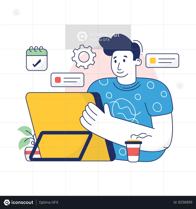 Diseñador web trabajando en tableta  Ilustración