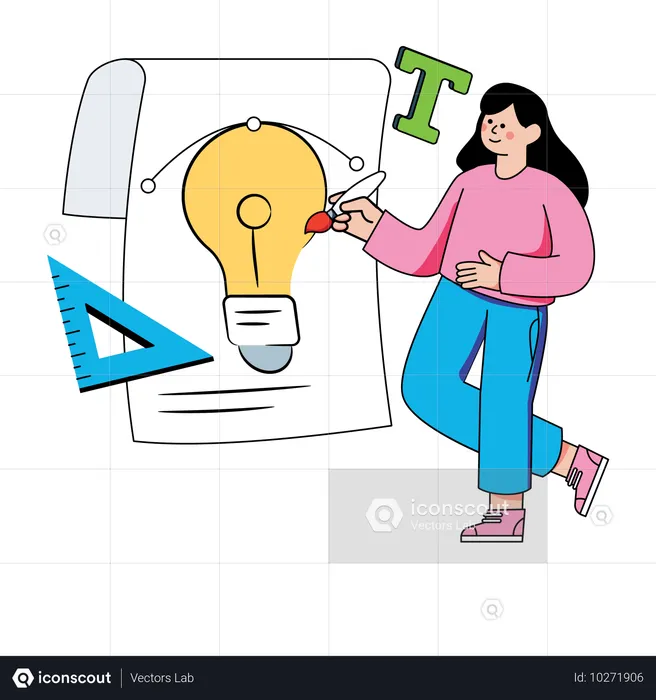 Diseñadora trabajando en una idea  Ilustración