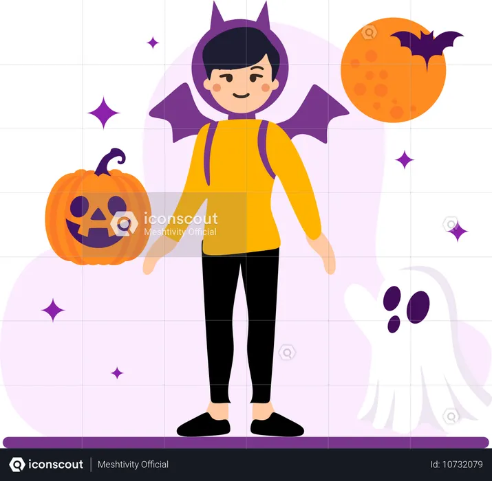 Niño viste disfraz de Halloween  Ilustración