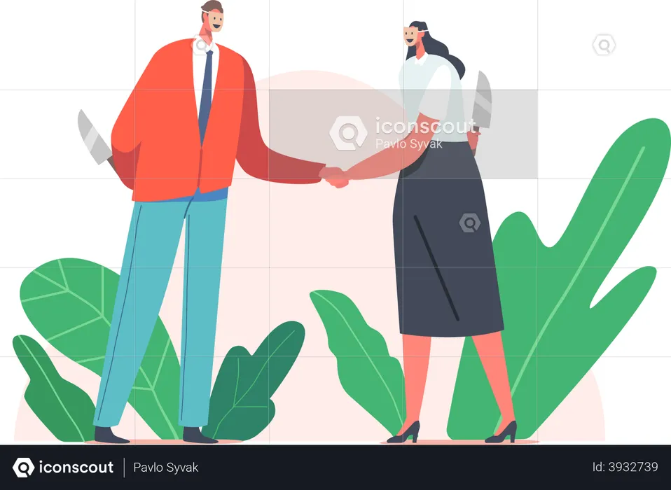 Disguise between business partners  Illustration
