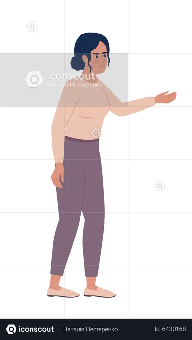 Displeased woman stretching arm in disagree  Illustration