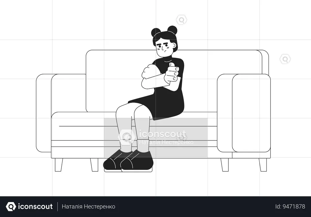 Displeased young girl with folded hands  Illustration