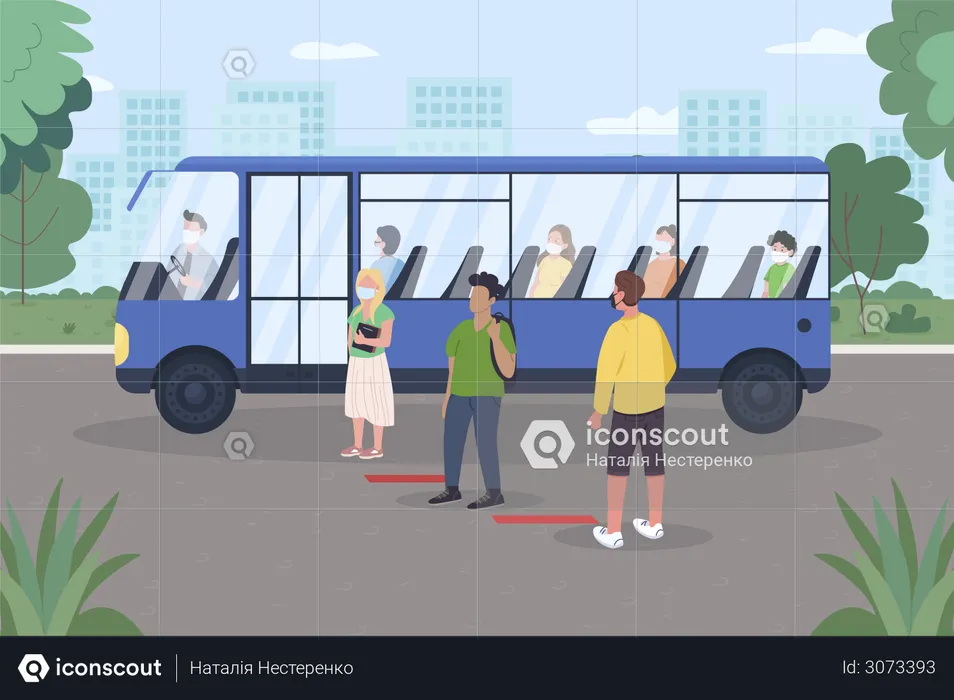 Distanciamento social para transporte público  Ilustração