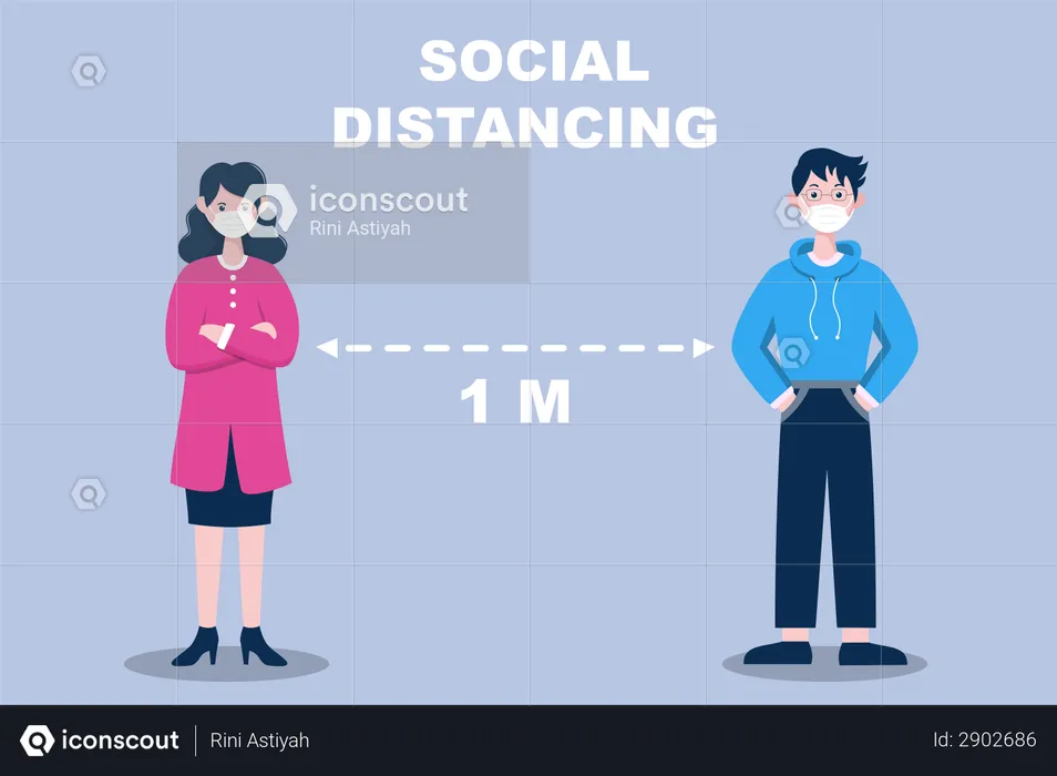 Distanciamiento social para prevenir enfermedades  Ilustración