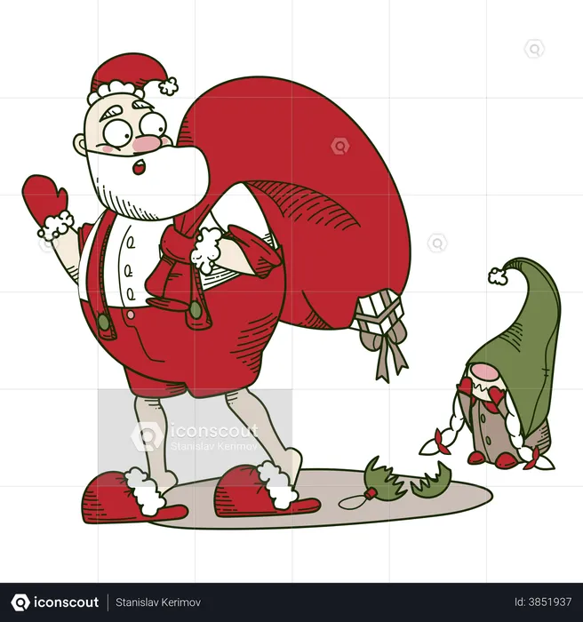 Distribution de cadeaux par le Père Noël  Illustration
