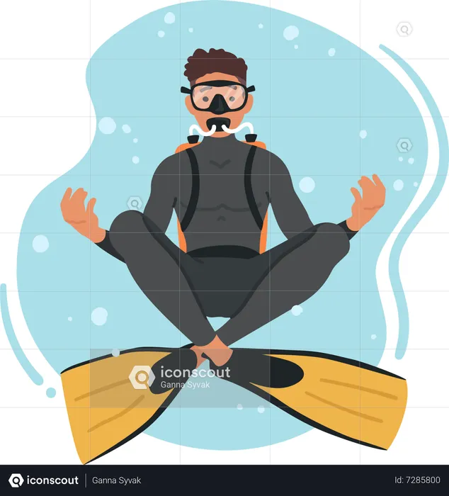 Diver Character Float in Lotus Yoga Pose  Illustration