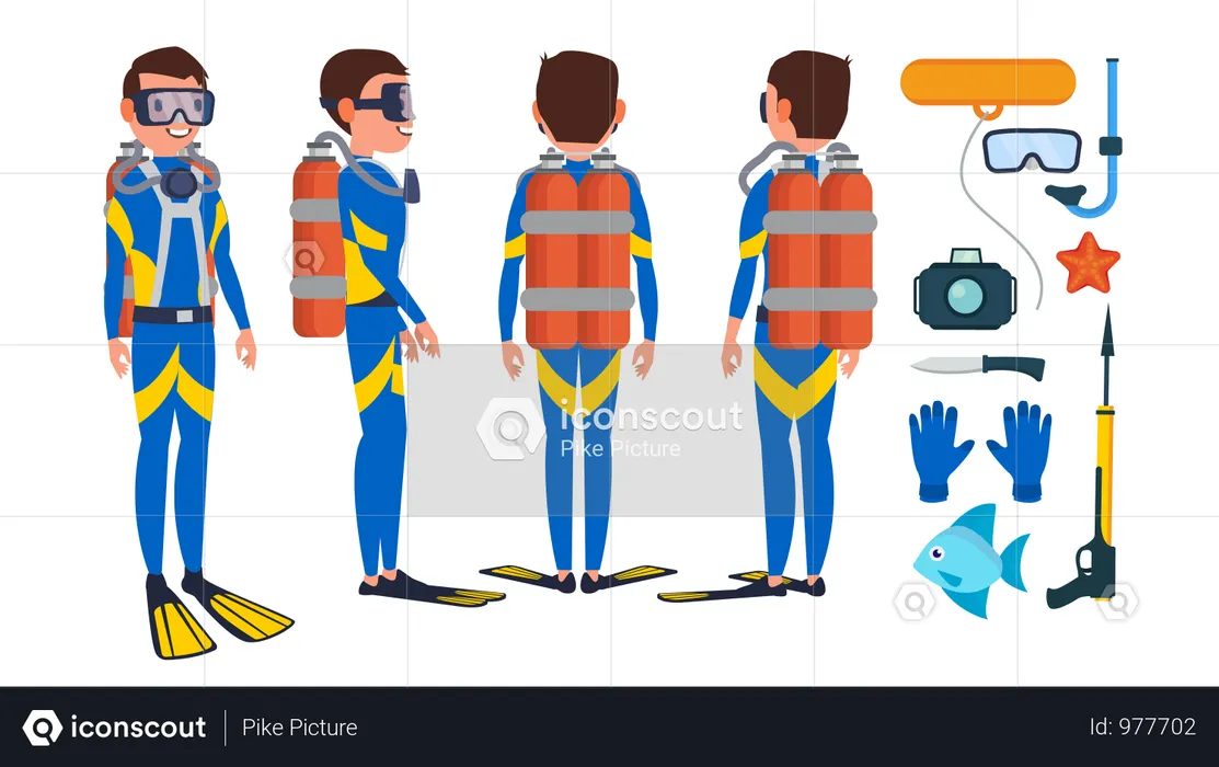 Diver Diving At The Bottom Of The Sea  Illustration