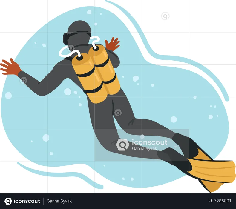 Diver Explore The Depths Of The Ocean  Illustration