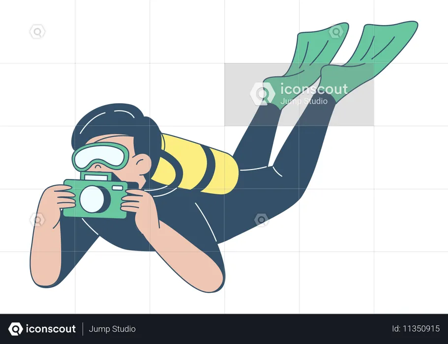 Diver Taking Underwater Photos  Illustration