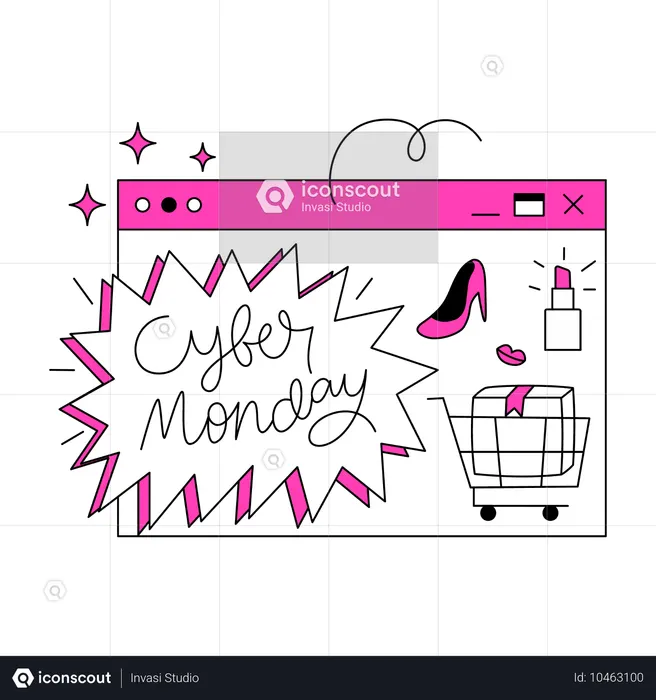 Promoção divertida de moda e acessórios na Cyber Monday  Ilustração