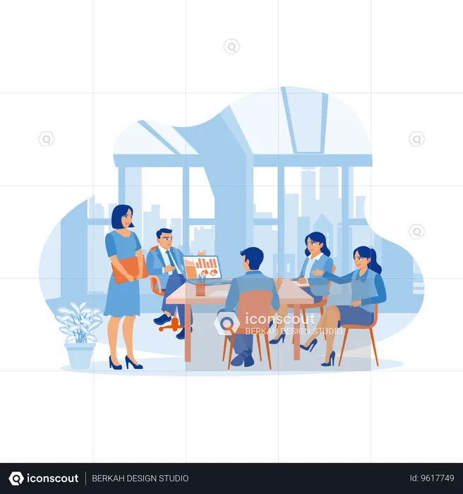 Diverse Business Professionals Holding Meeting In Office  Illustration