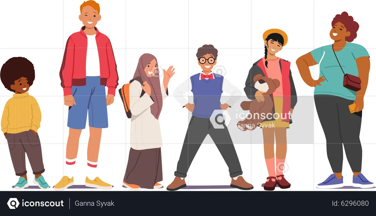 Diverse Children Stand in Row  Illustration