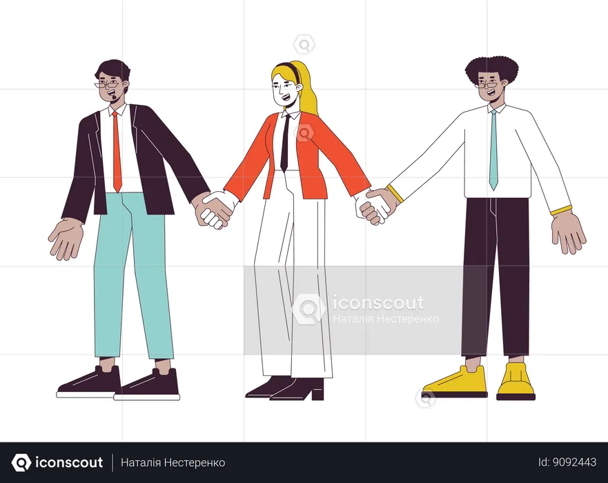 Diverse corporate employees holding hands  Illustration