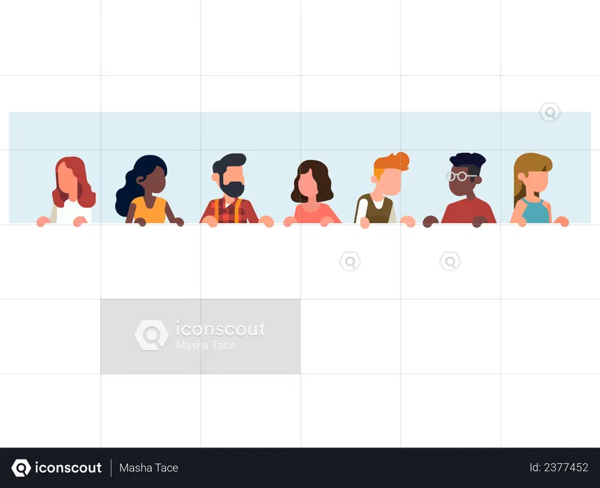 Diverse group of abstract people holding empty white horizontal banner  Illustration