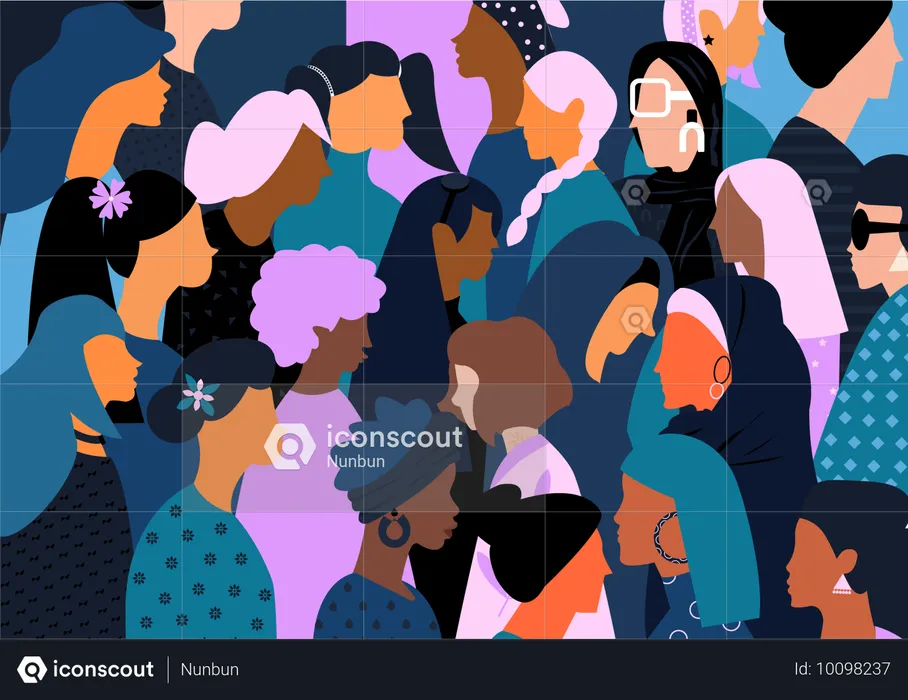 Diverse inclusion people of female crowd  Illustration