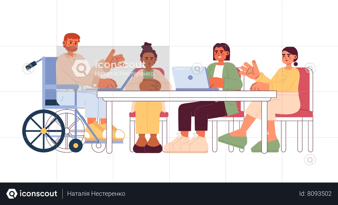 Diverse meeting work cartoon flat illustration  Illustration