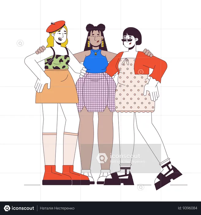 Diverse plus sized women in stylish clothes  Illustration