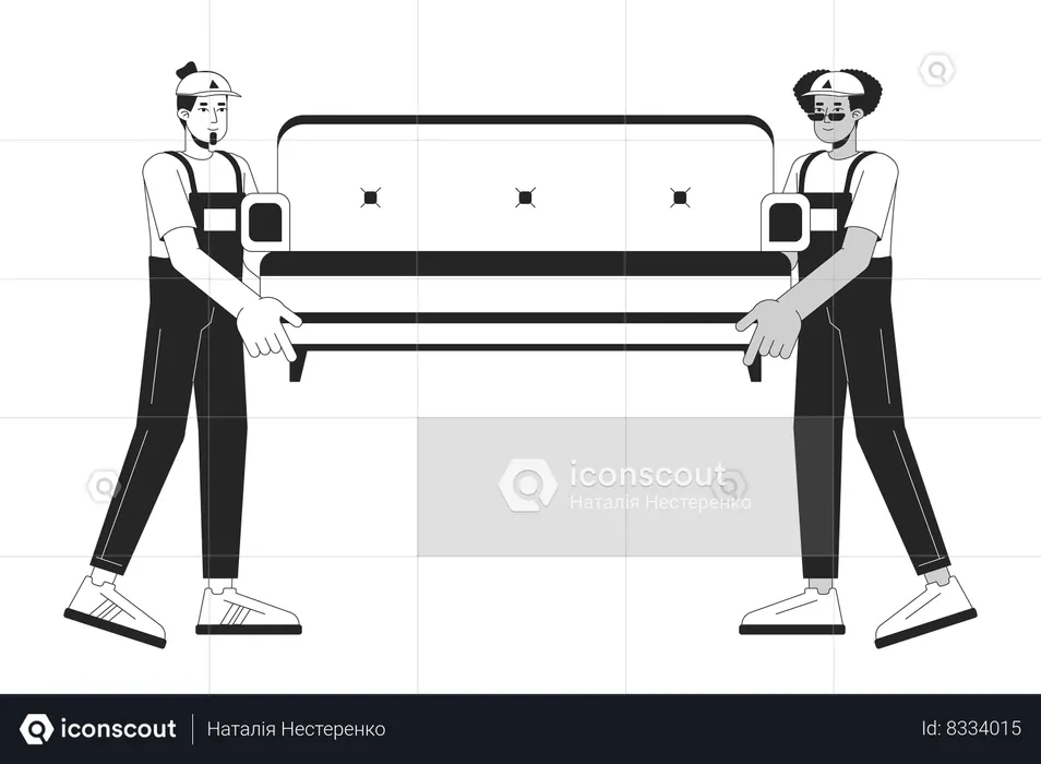 Diversos hombres transportistas de muebles.  Ilustración