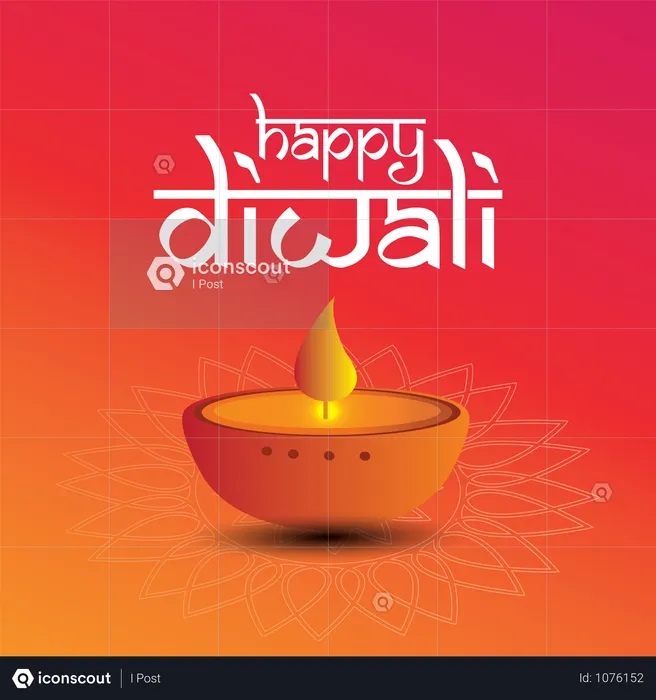 Diwali Festival Greeting Card With Beautiful Rangoli And Diya Background  Illustration