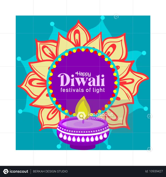 Diwali Rangoli Dekorationen und brennende Öllampen  Illustration