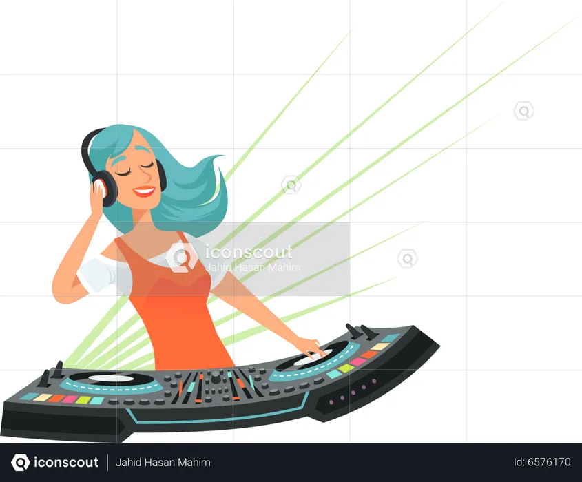 DJ-Mädchen spielt Musik  Illustration