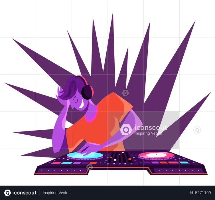 DJ person standing at the audio console  Illustration