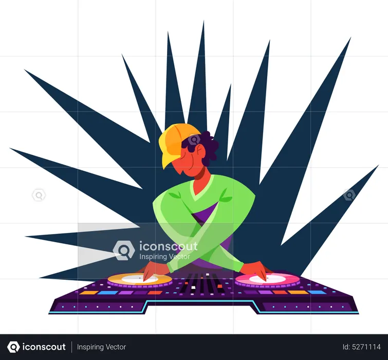DJ person standing at the audio console  Illustration