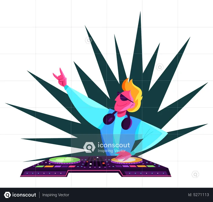 DJ person standing at the audio console  Illustration