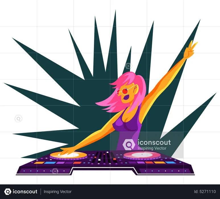 DJ person standing at the audio console  Illustration