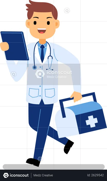 Médecin tenant un kit de santé  Illustration