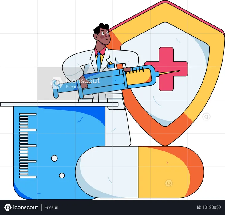 Médecin tenant une injection  Illustration