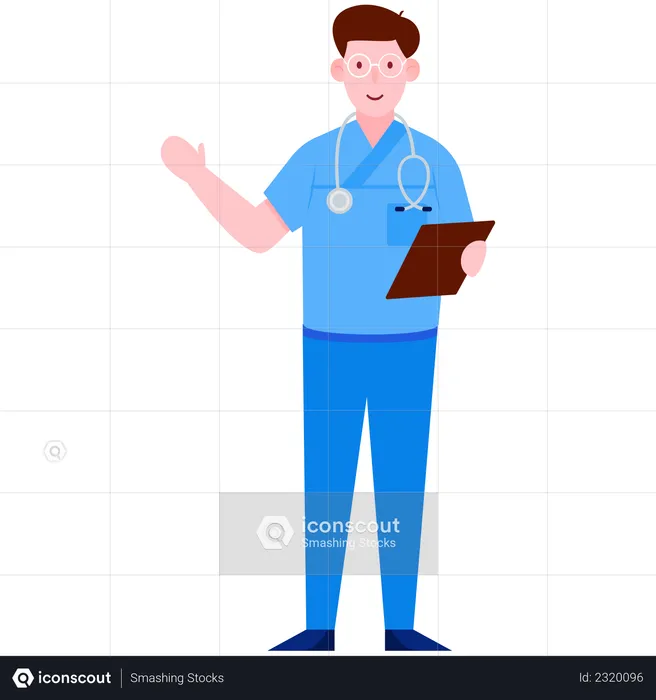 Doctor, stethoscope and blue tie background. Medical health care banner  design with doctor and blue necktie. Vector illustration Stock Vector