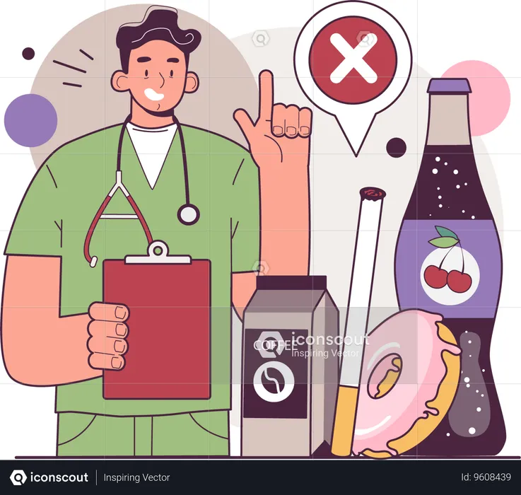 Doctor advises not to drink soft drinks  Illustration