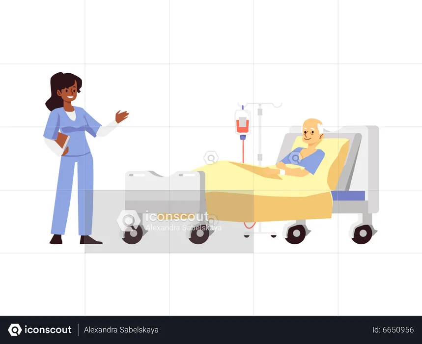 Doctor and elderly patient at hospital room  Illustration