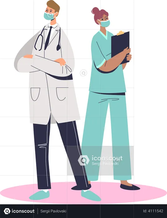 Doctor and nurse serving during covid  Illustration