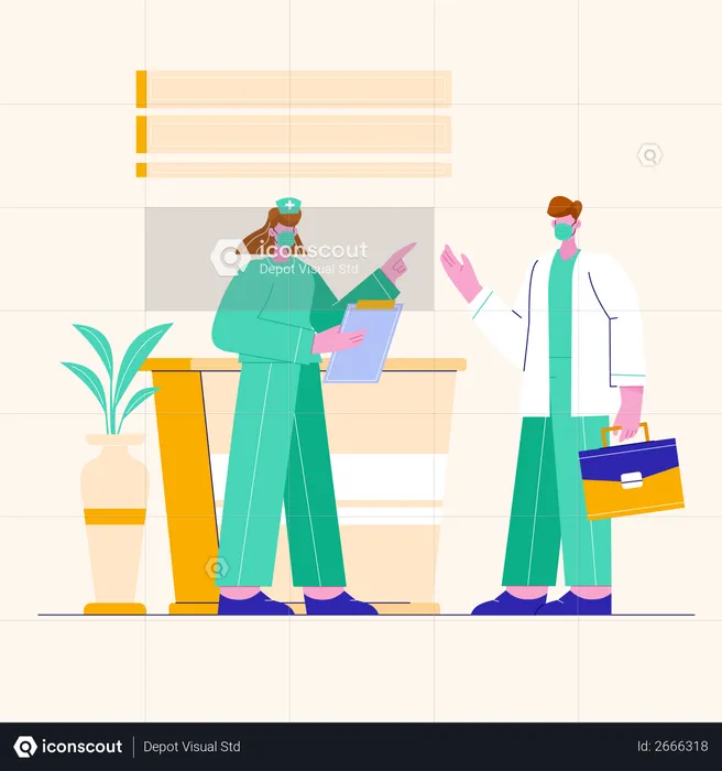 Doctor and nurse working in clinic  Illustration
