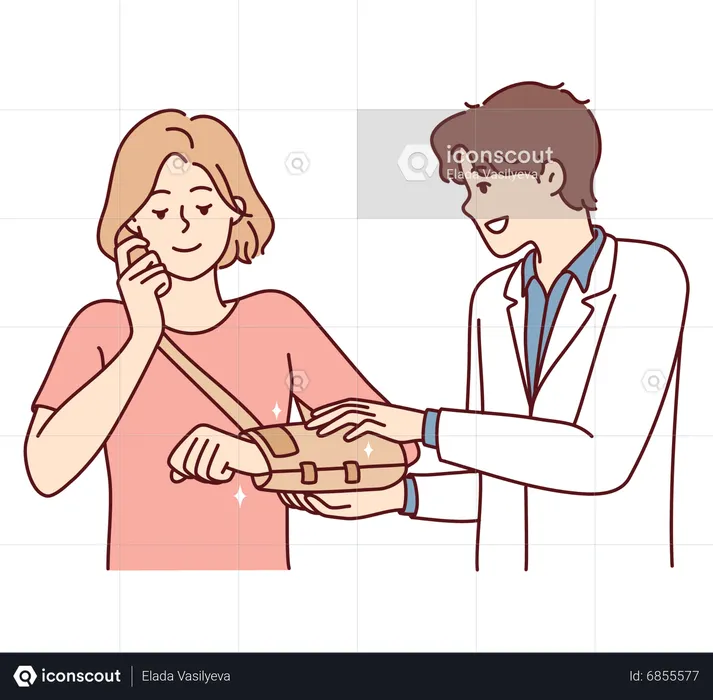 Doctor apply plaster to girls broken arm  Illustration