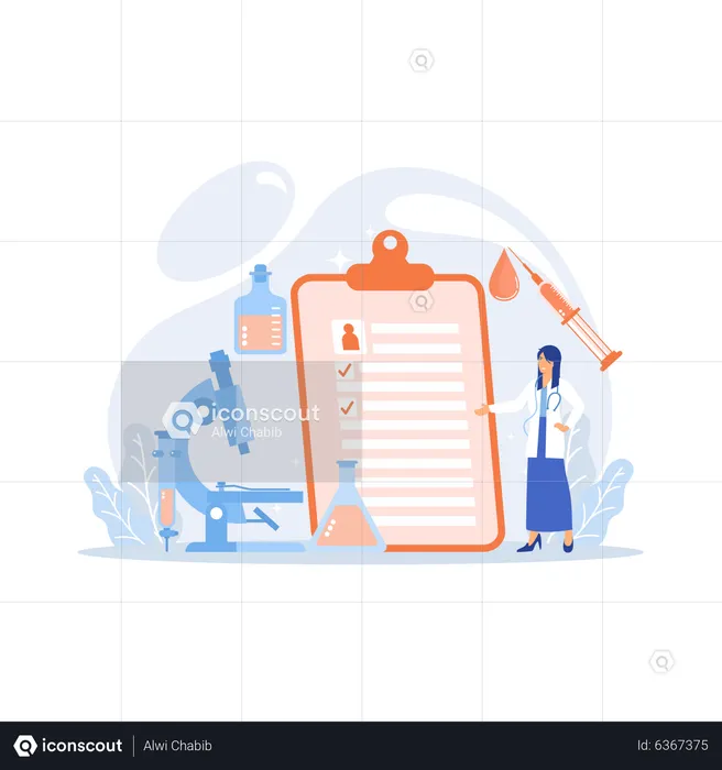 Doctor at clipboard with data  Illustration