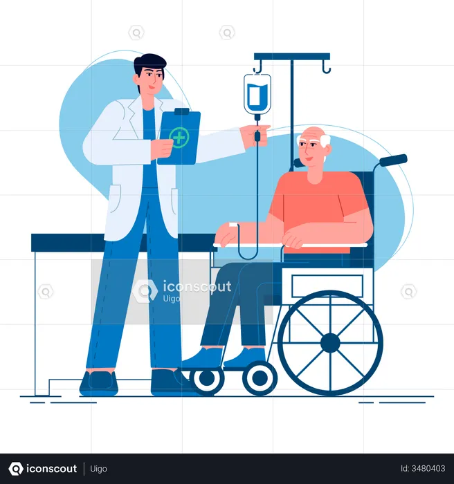 Doctor caring elder man  Illustration