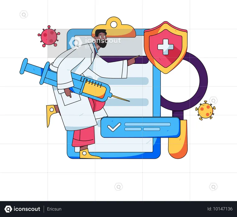 Doctor carrying vaccine with vaccine certificate  Illustration