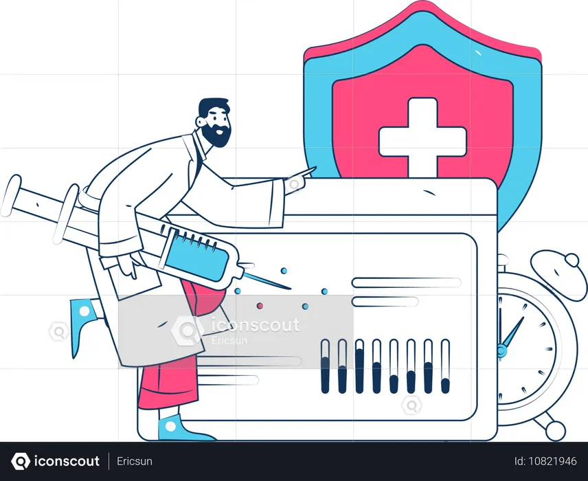 Doctor carrying vaccine with vaccine certificate  Illustration