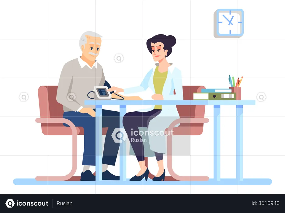 Doctor Checking Blood Pressure Of Old Age Man  Illustration