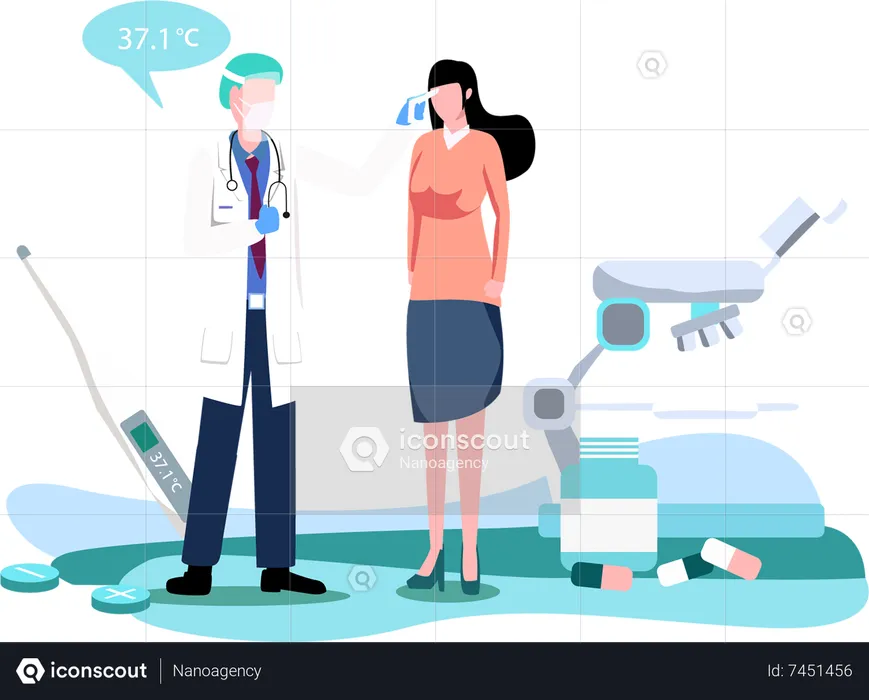 Doctor checking body temperature  Illustration