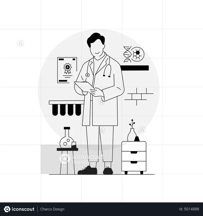 Doctor checking DNA report  Illustration