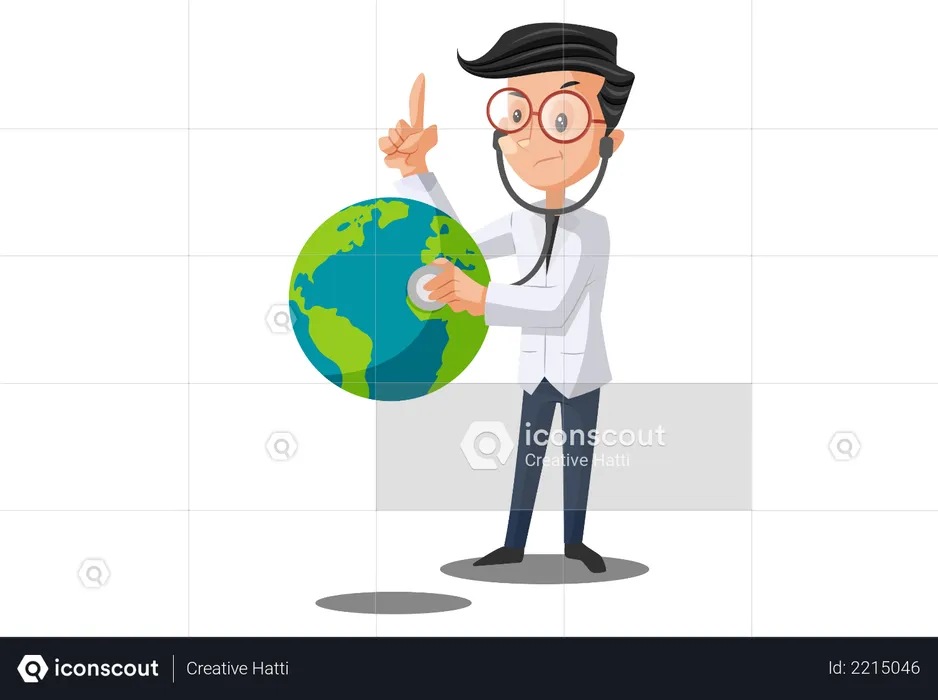 Doctor Checking Earth with Stethoscope  Illustration