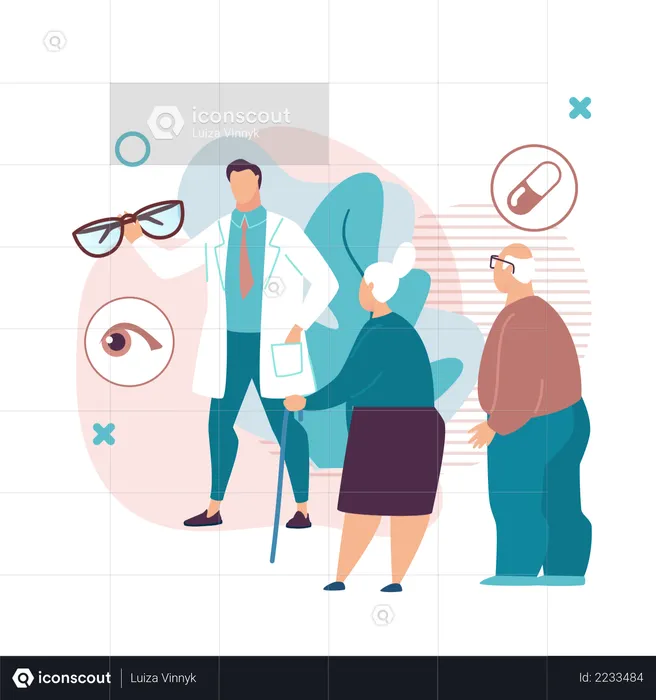 Doctor Checking Eye Report of old couple  Illustration