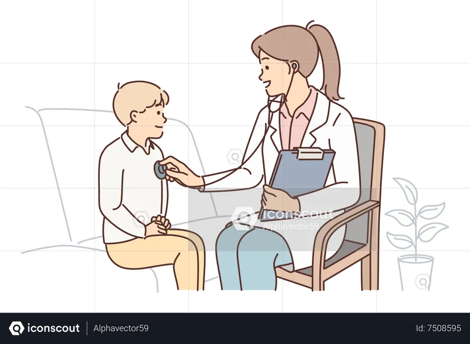 Doctor checking heartbeat of kid  Illustration