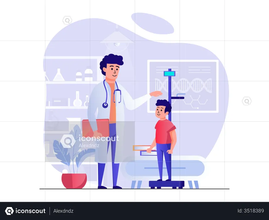 Doctor checking kids weight  Illustration