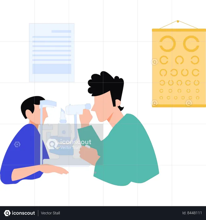 Doctor checking old man eyesight  Illustration