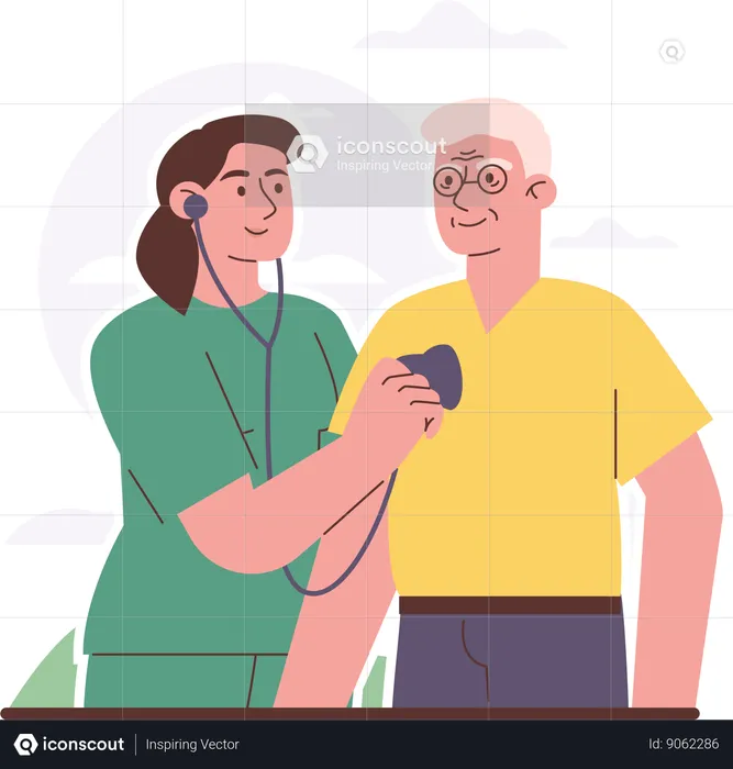 Doctor checking old man health  Illustration